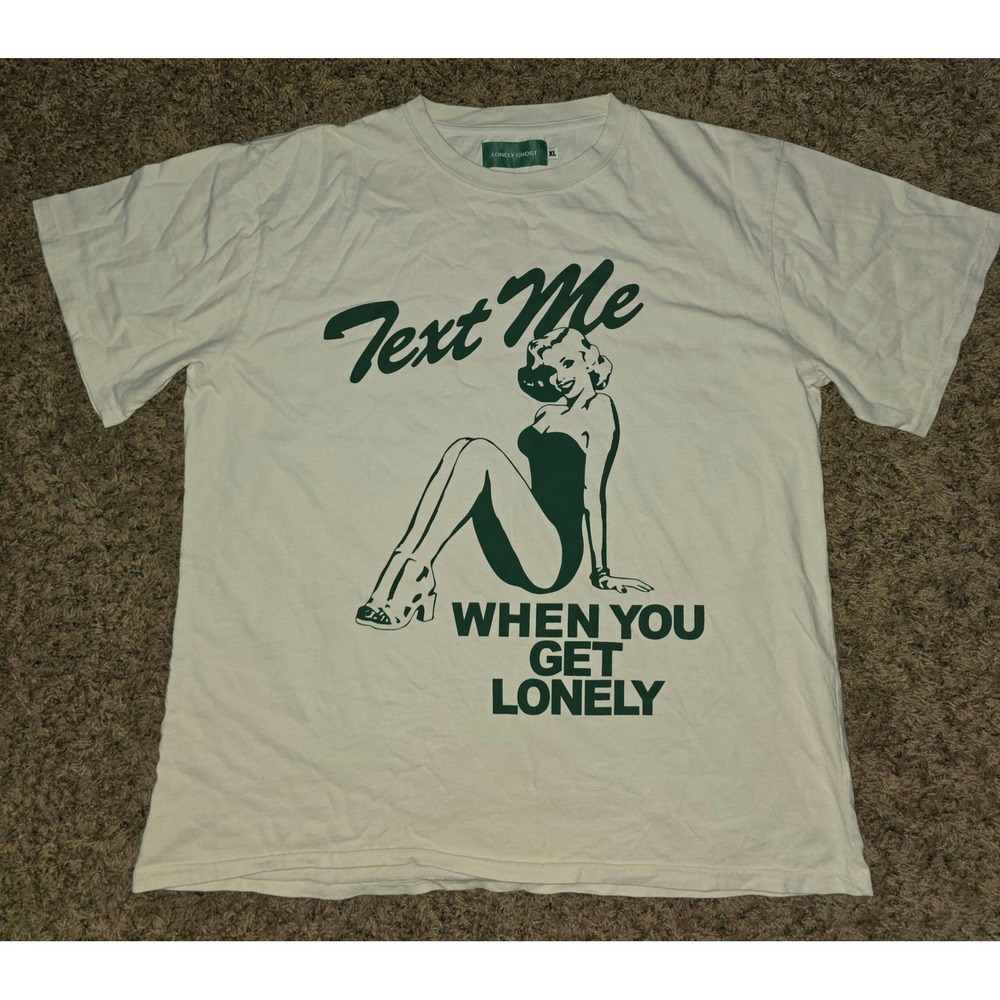 Lonely Ghost T-Shirt XL Cream Off-White Short Sleeve Back Logo Graphic Tee